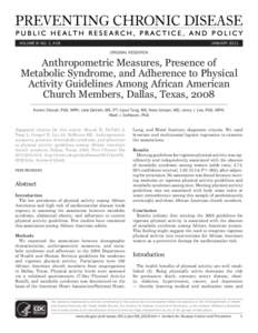 VOLUME 8: NO. 1, A18  JANUARY 2011 ORIGINAL RESEARCH  Anthropometric Measures, Presence of