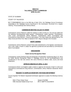 MINUTES TALLADEGA COUNTY COMMISSION APRIL 28, 2014 STATE OF ALABAMA COUNTY OF TALLADEGA