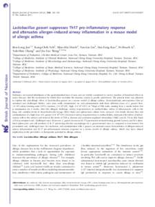 British Journal of Nutrition (2012), 108, 130–139 q The Authors 2011 doi:S0007114511005265  Lactobacillus gasseri suppresses Th17 pro-inflammatory response