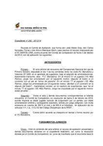 Expediente nº [removed]Reunido el Comité de Apelación, que forma don José Mateo Díaz, don Carlos González Torres y don Arturo Manrique Marín, para resolver el recurso interpuesto por