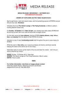    MEDIA RELEASE MEDIA RELEASE: WEDNESDAY, 1 OCTOBER 2014 FOR IMMEDIATE RELEASE