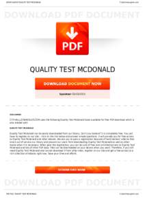 BOOKS ABOUT QUALITY TEST MCDONALD  Cityhalllosangeles.com QUALITY TEST MCDONALD