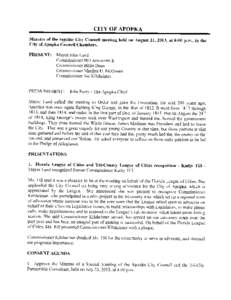 CITY OF APOPKA  Minutes of the regular City Council meeting held on August[removed]at 8 00 p m in the City of Apopka Council Chambers