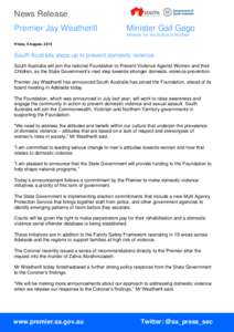 News Release Premier Jay Weatherill Minister Gail Gago Minister for the Status of Women