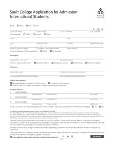 Sault College Application for Admission International Students Mr Miss