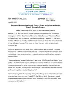 OFFICE OF PUBLIC AFFAIRS 1625 North Market Boulevard, Suite N-323, Sacramento, CA[removed]P[removed]F[removed] | www.dca.ca.gov FOR IMMEDIATE RELEASE