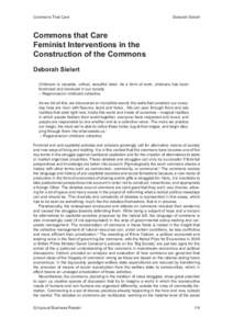 Commons That Care  Deborah Sielert Commons that Care Feminist Interventions in the