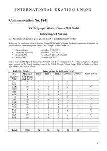 INTERNATIONAL SKATING UNION Communication No[removed]XXII Olympic Winter Games 2014 Sochi