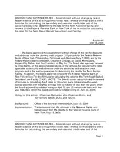 DISCOUNT AND ADVANCE RATES -- Establishment without change by twelve Reserve Banks of the existing primary credit rate; renewal by those Banks of the formulas for calculating the secondary and seasonal credit rates and o