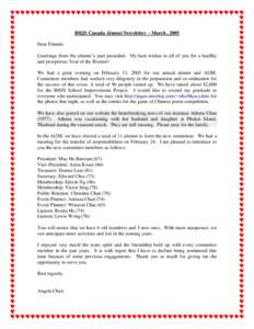 BHJS Canada Alumni Newsletter - March , 2005 Dear Friends: Gr e e t