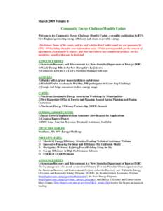 March 2009 Volume 6 - Community Energy Challenge Monthly Update