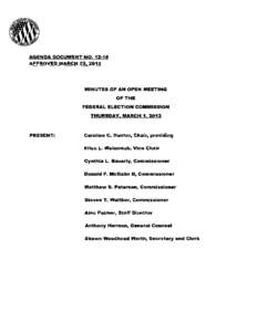 AGENDA DOCUMENT NO[removed]APPROVED MARCH 22, 2012 MINUTES OF AN OPEN MEETING OF THE FEDERAL ELECTION COMMISSION