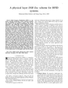 1  A physical layer DSB Enc scheme for RFID systems Muhammad Khizer Kaleem, and Guang Gong, Fellow, IEEE