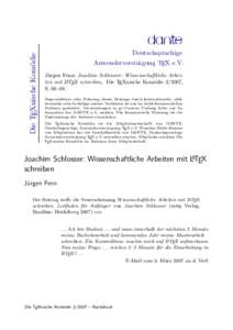 Die TEXnische Komödie  DANTE Deutschsprachige Anwendervereinigung TEX e.V. Jürgen Fenn: Joachim Schlosser: Wissenschaftliche Arbeiten mit LATEX schreiben, Die TEXnische Komödie,