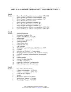 JOHN W. GALBREATH DEVELOPMENT CORPORATION-MSS 22 Box 1 Folder