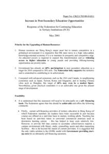 Paper No. CB[removed])  Increase in Post-Secondary Education Opportunities Response of the Federation for Continuing Education in Tertiary Institutions (FCE) May 2001