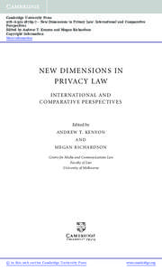 Cambridge University Press[removed]7 - New Dimensions in Privacy Law: International and Comparative Perspectives Edited by Andrew T. Kenyon and Megan Richardson Copyright Information More information