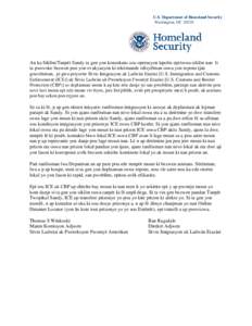 U.S. Department of Homeland Security Washington, DC[removed]An ka Siklòn/Tanpèt Sandy ta gen yon konsekans sou operasyon lapolis epi/oswa siklòn nan li ta pwovoke bezwen pou yon evakyasyon ki rekòmande ofisyèlman oswa