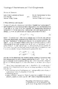 Topology of Discriminants and Their Complements V I C T O R A. VASSILIEV