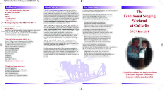 65317_Uni of Abdn_Cullerie Leaflet_Layout[removed]:46 Page 1  Bookings to The Traditional Singing Weekend Cullerlie Farm Park