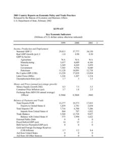 2001 Country Reports on Economic Policy and Trade Practices Released by the Bureau of Economic and Business Affairs U.S. Department of State, February 2002 KUWAIT Key Economic Indicators (Millions of U.S. dollars unless 