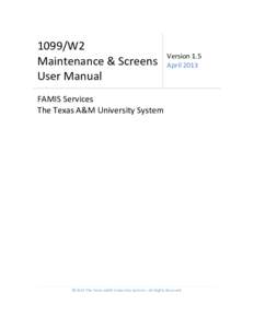 1099/W2 Maintenance & Screens User Manual Version 1.5 April 2013