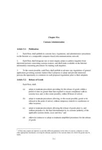 Chapter Five Customs Administration Article 5.1:  Publication