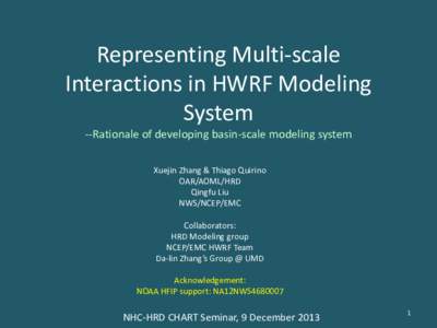 Representing Multi-scale Interactions in HWRF Modeling System --Rationale of developing basin-scale modeling system Xuejin Zhang & Thiago Quirino OAR/AOML/HRD