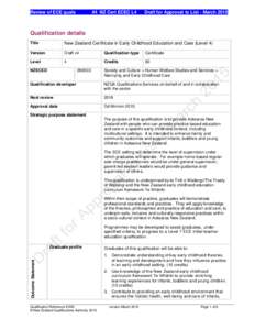 Review of ECE quals  #4 NZ Cert ECEC L4 Draft for Approval to List - March 2015