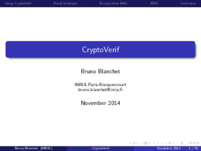 Using CryptoVerif  Proof technique Encrypt-then-MAC