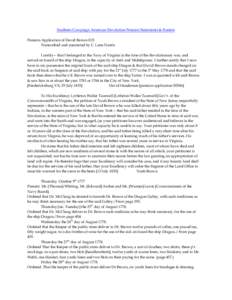 Southern Campaign American Revolution Pension Statements & Rosters Pension Application of David Brown R15 Transcribed and annotated by C. Leon Harris I certify – that I belonged to the Navy of Virginia in the time of t