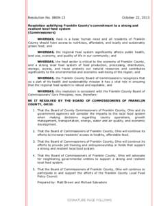 Resolution No[removed]October 22, 2013 Resolution solidifying Franklin County’s commitment to a strong and resilient local food system