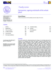 Review  Tansley review Senescence, ageing and death of the whole plant Author for correspondence: