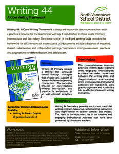 Writing 44 A Core Writing Framework Writing 44: A Core Writing Framework is designed to provide classroom teachers with a practical resource for the teaching of writing. It is published in three levels: Primary, Intermed