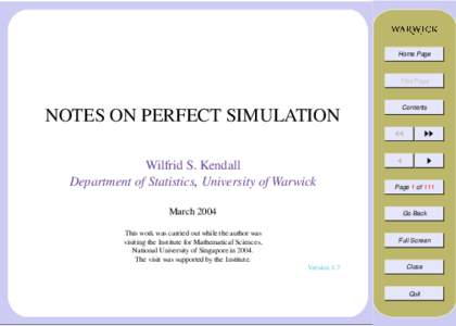 Monte Carlo methods / Physics / Computational statistics / Markov processes / Markov chain Monte Carlo / Markov chain / Theoretical computer science / Coupling from the past / Algorithm / Statistics / Probability and statistics / Markov models