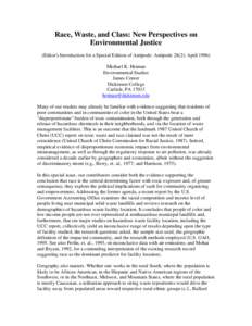 Race, Waste, and Class: New Perspectives on Environmental Justice