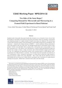 Two Sides of the Same Rupee? Comparing Demand for Microcredit and Microsaving in a Framed Field Experiment in Rural Pakistan