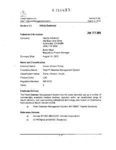 Special 510O(k) August 10, 2012 Asante Solutions Inc. Pearl-m Diabetes Management System