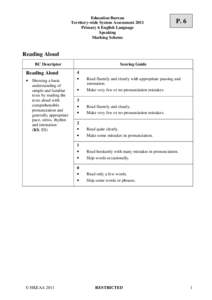 Education Bureau Territory-wide System Assessment 2011 Primary 6 English Language Speaking Marking Scheme