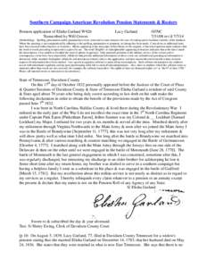 Southern Campaign American Revolution Pension Statements & Rosters Pension application of Elisha Garland W926 Transcribed by Will Graves Lucy Garland