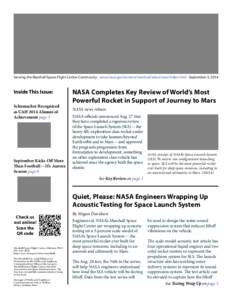 Serving the Marshall Space Flight Center Community www.nasa.gov/centers/marshall/about/star/index.html September 3, 2014  Inside This Issue: Schumacher Recognized as UAH 2014 Alumni of Achievement page 3