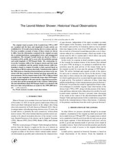 Icarus 138, 287–[removed]Article ID icar[removed], available online at http://www.idealibrary.com on The Leonid Meteor Shower: Historical Visual Observations P. Brown Department of Physics and Astronomy, University 