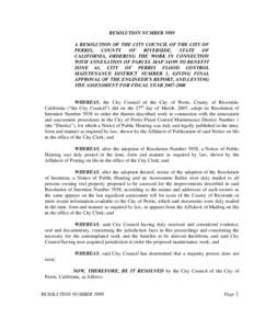 RESOLUTION NUMBER 3989 A RESOLUTION OF THE CITY COUNCIL OF THE CITY OF PERRIS, COUNTY OF RIVERSIDE,
