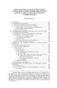 INSURANCE REGULATION IN THE UNITED STATES: REGULATORY FEDERALISM AND THE NATIONAL ASSOCIATION OF INSURANCE