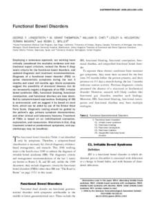 GASTROENTEROLOGY 2006;130:1480 –1491  Functional Bowel Disorders GEORGE F. LONGSTRETH,* W. GRANT THOMPSON,‡ WILLIAM D. CHEY,§ LESLEY A. HOUGHTON,储 FERMIN MEARIN,¶ and ROBIN C. SPILLER# *Kaiser Permanente Medical 