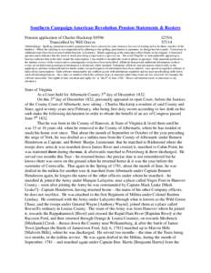 Southern Campaign American Revolution Pension Statements & Rosters Pension application of Charles Huckstep S9596 Transcribed by Will Graves f23VA[removed]