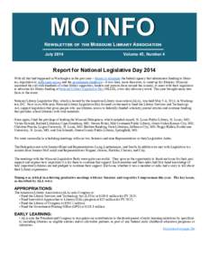 MO INFO Newsletter of the Missouri Library Association July 2014 Volume 45, Number 4