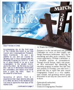 Monthly Newsletter of Zion Lutheran Church