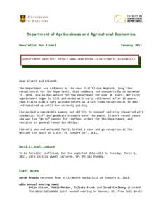 UNIVERSITY E S T[removed]MANITOBA  Department of Agribusiness and Agricultural Economics