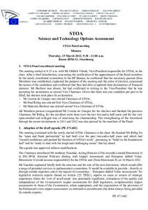 STOA Science and Technology Options Assessment STOA Panel meeting Minutes Thursday, 15 March 2012, 9:[removed]:00 a.m. Room SDM-S1, Strasbourg